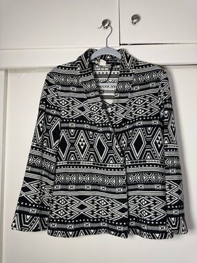 H&M Black and White Patterned Shawl Collar Blazer